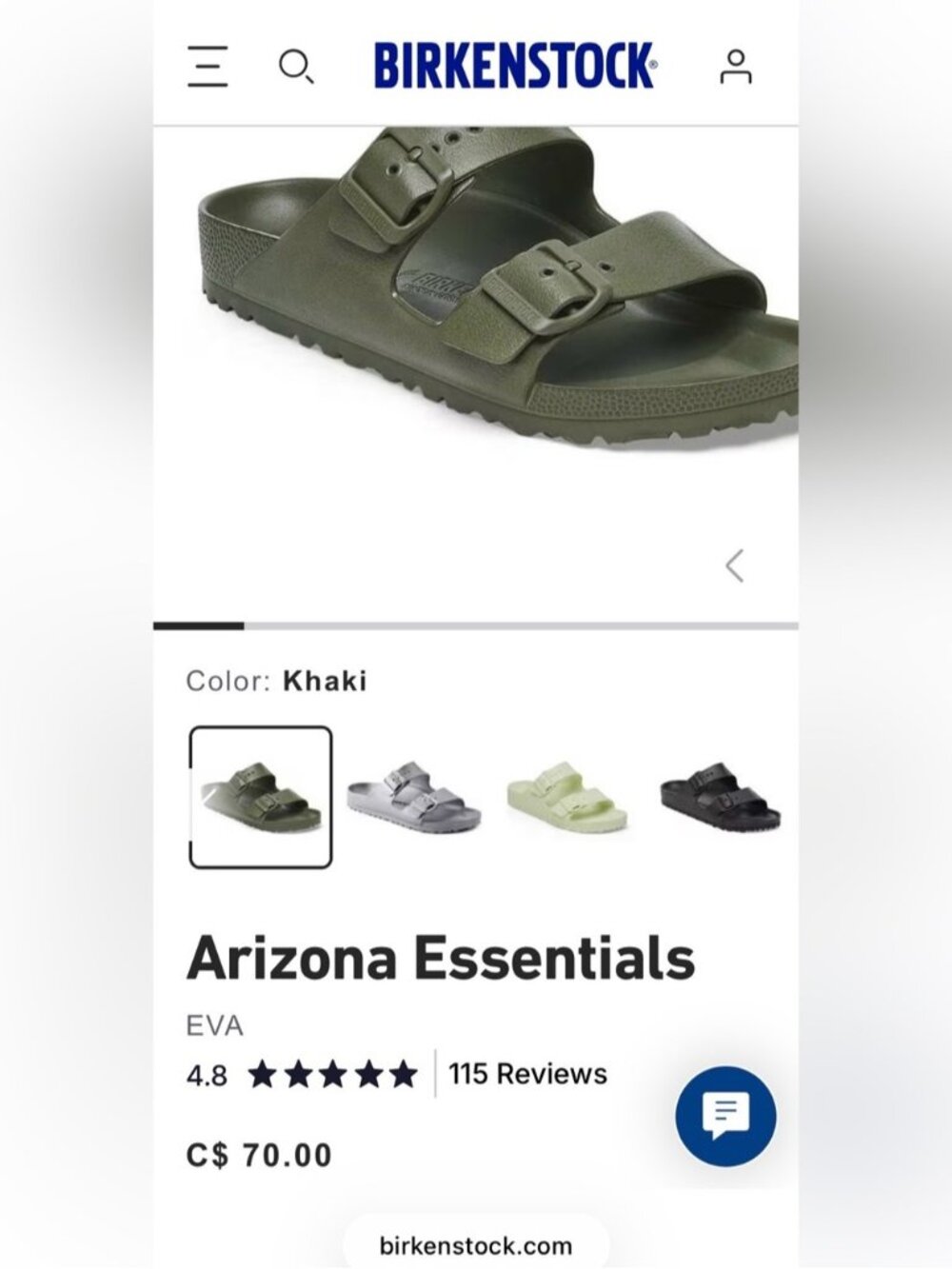 NWT Size US 8-8.5/ EU 39 - Birkenstock Arizona EVA Sandals Color Khaki